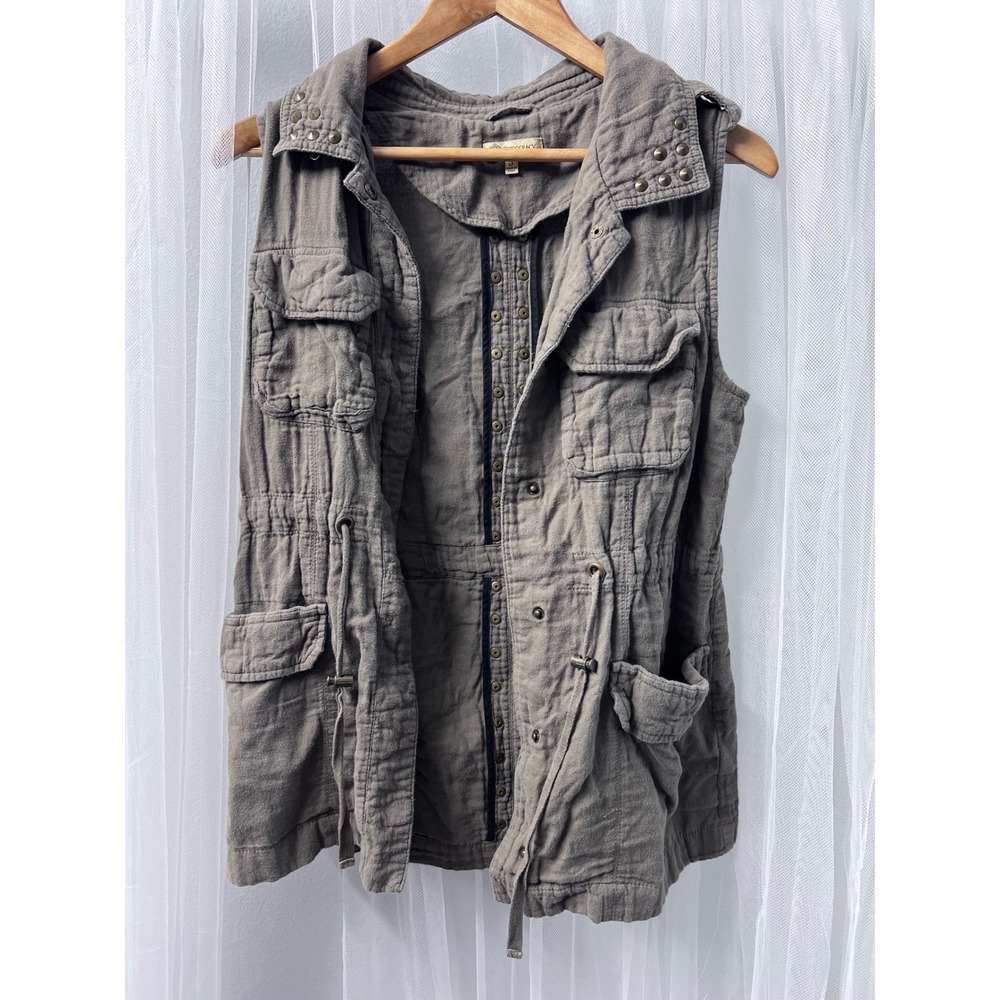 Democracy Womens Utility Vest Studded Cargo Military Gray Olive Small S